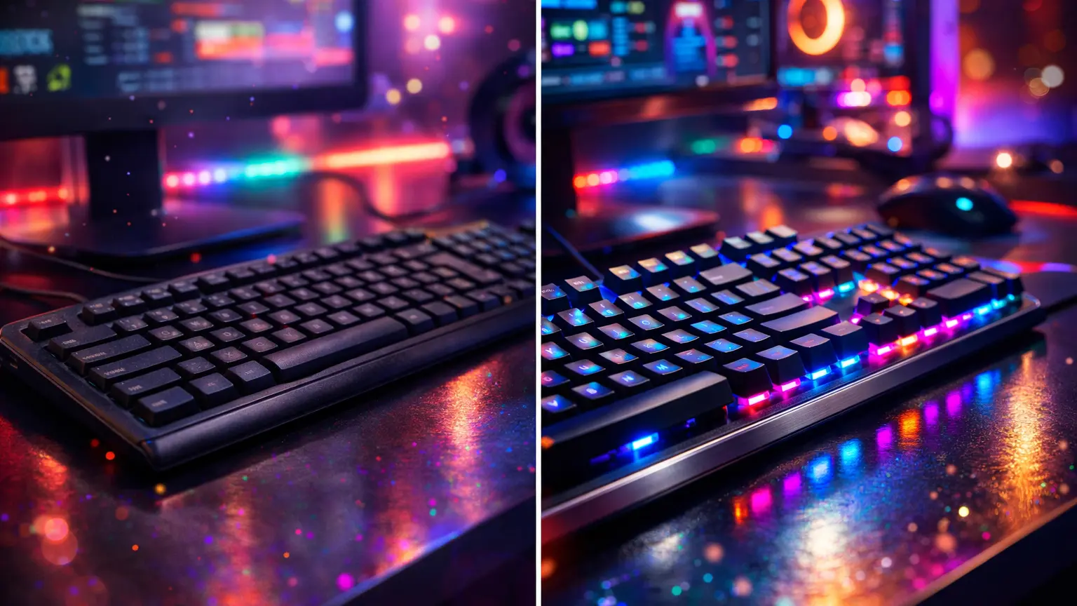 comparatif clavier membrane vs clavier mécanique RGB setup gaming bureau