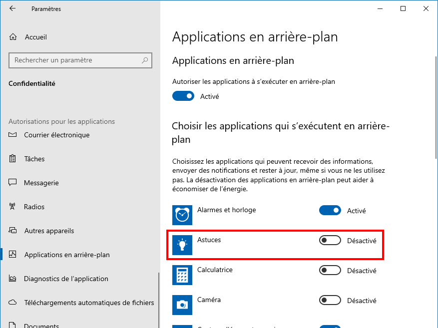 Applications en arrière-plan