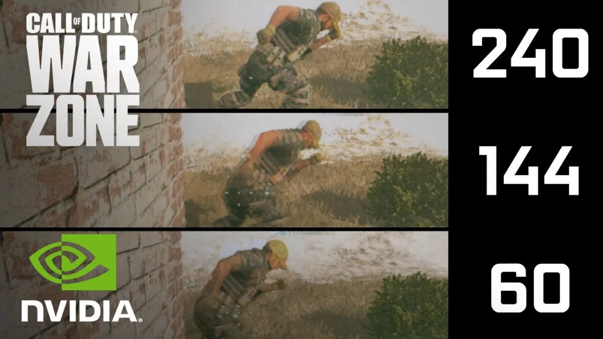 Même scène de Call of Duty Warzone affichée à 240, 144 et 60 FPS