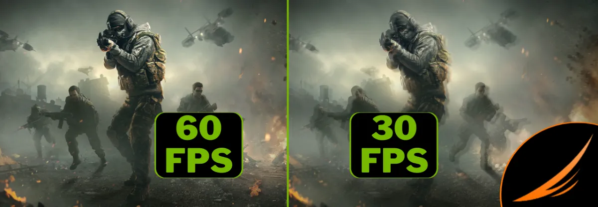 Comparaison d'une même scène de jeu affichée à 60 FPS et à 30 FPS