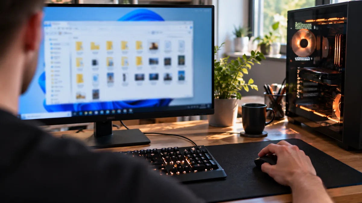 Utilisateur faisant le ménage dans ses dossiers sur un PC gaming