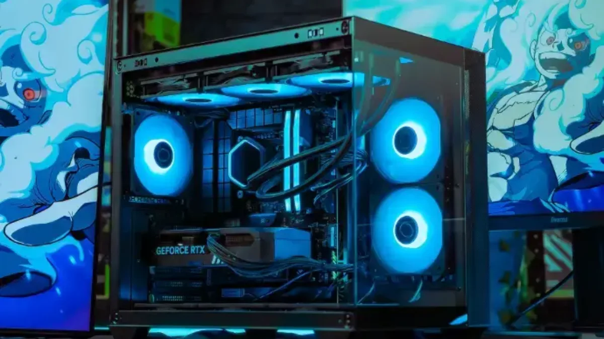 PC gamer à boîtier vitré avec éclairage RGB bleu, adapté pour débuter