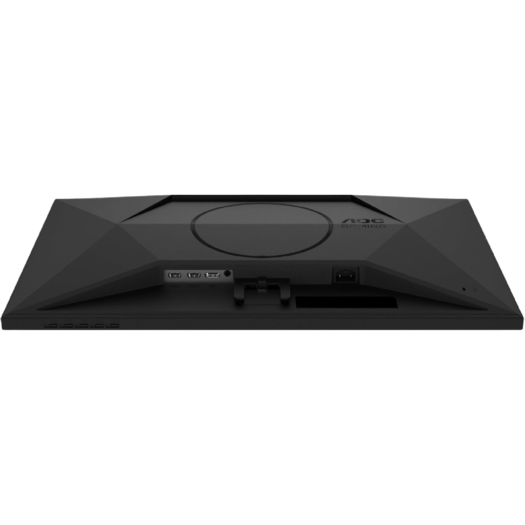 Vue du dessous de l'écran PC gamer AOC révélant la connectique avec deux ports HDMI, un DisplayPort, une prise jack et l'alimentation