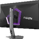 Vue arrière de trois-quarts de l'écran PC gamer AOC AGON PRO AG276QZD2 montrant l'éclairage RGB Light FX et le pied ergonomique pour FlowUP
