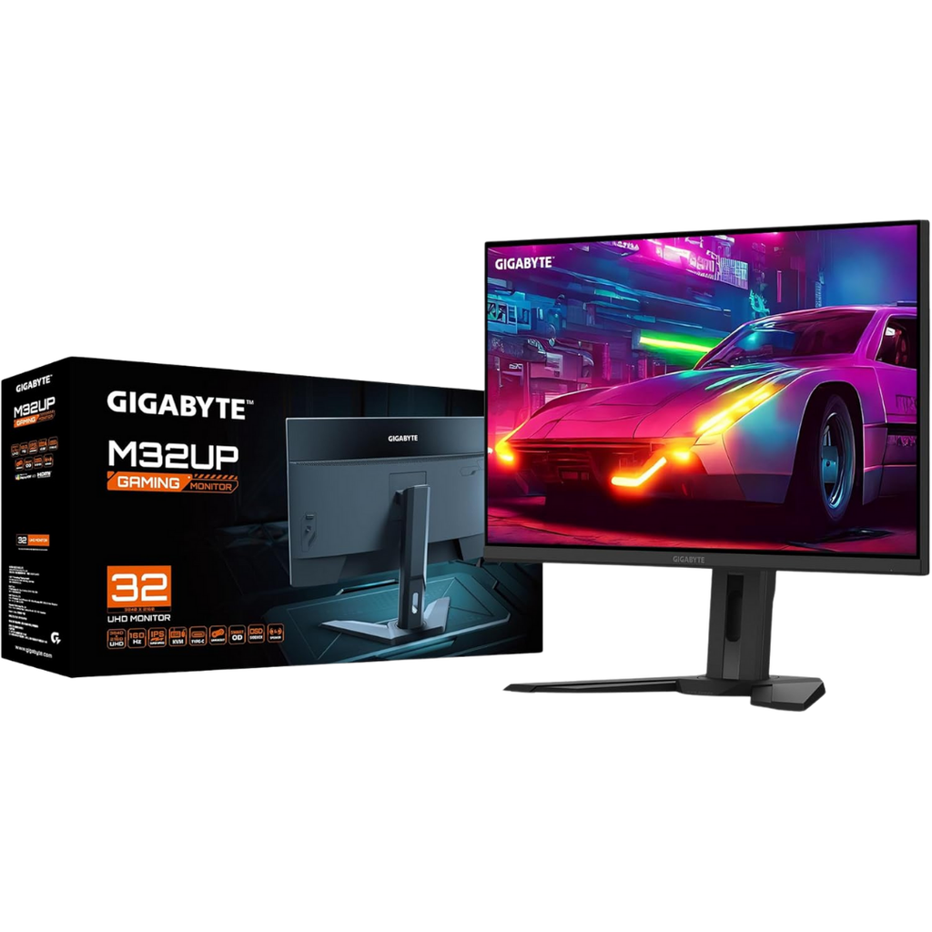 Écran PC gamer plat Gigabyte M32UP de 32 pouces avec sa boîte d'emballage d'origine pour setup gaming FlowUP