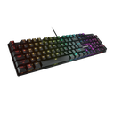 Vue de trois quarts ensemble clavier souris gamer Cougar Combat noir avec rétroéclairage LED RGB et touches mécaniques réactives FlowUP