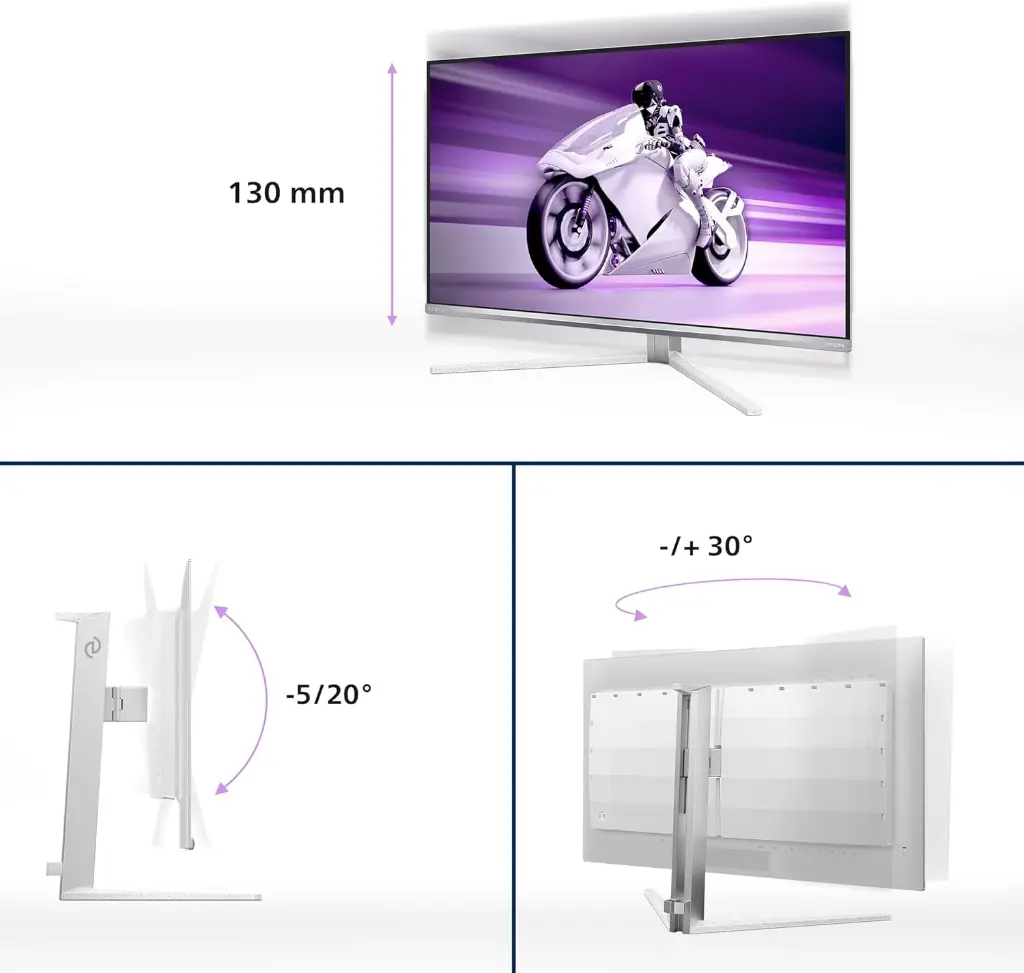 Ergonomie écran PC gamer Philips Evnia 32 pouces QD OLED 4K 240Hz réglable en hauteur inclinaison rotation pour confort optimal