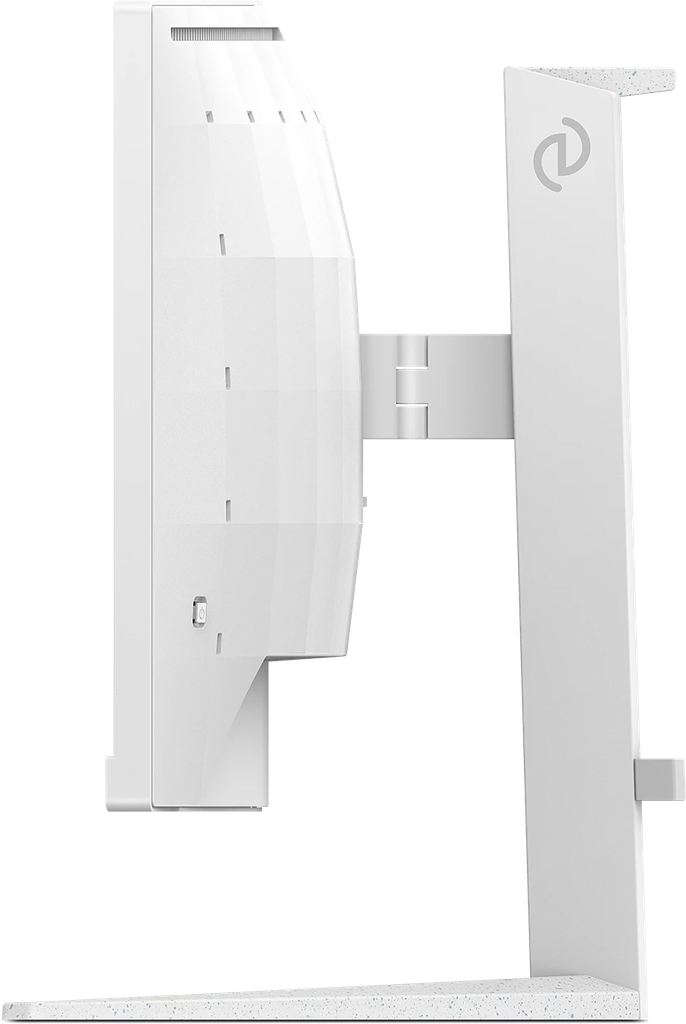 Vue de profil de l'écran PC gamer incurvé PHILIPS EVNIA 34 pouces blanc avec pied ergonomique pour setup gaming FlowUP
