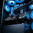 Carte graphique Radeon™ RX 9070 XT installée dans PC gamer FlowUP avec Ryzen 7 7800X3D ou 9800X3D, 32GB DDR5 et refroidissement watercooling RGB performant