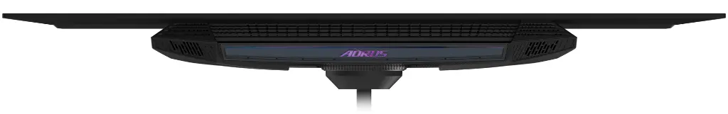 Vue dessous écran PC gamer Gigabyte AORUS FO32U2 32 pouces 4K QD OLED 240Hz avec système de ventilation gaming