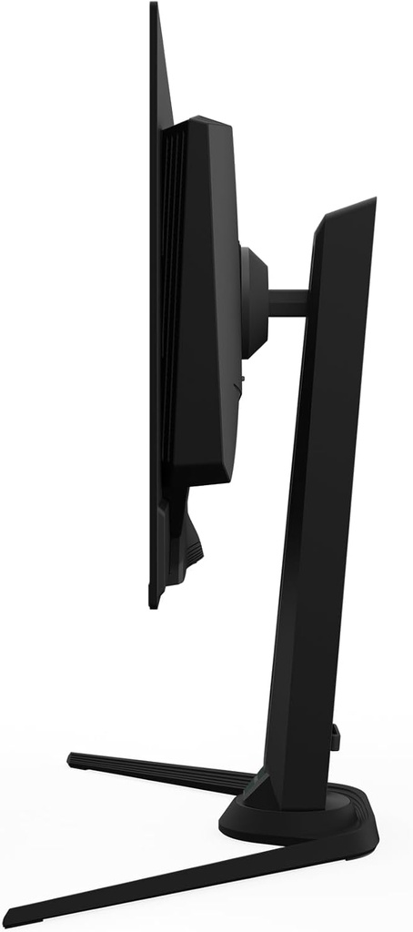 Vue de profil de l'écran PC gamer plat AORUS 27 pouces montrant son pied ergonomique noir et son design ultra fin pour setup FlowUP