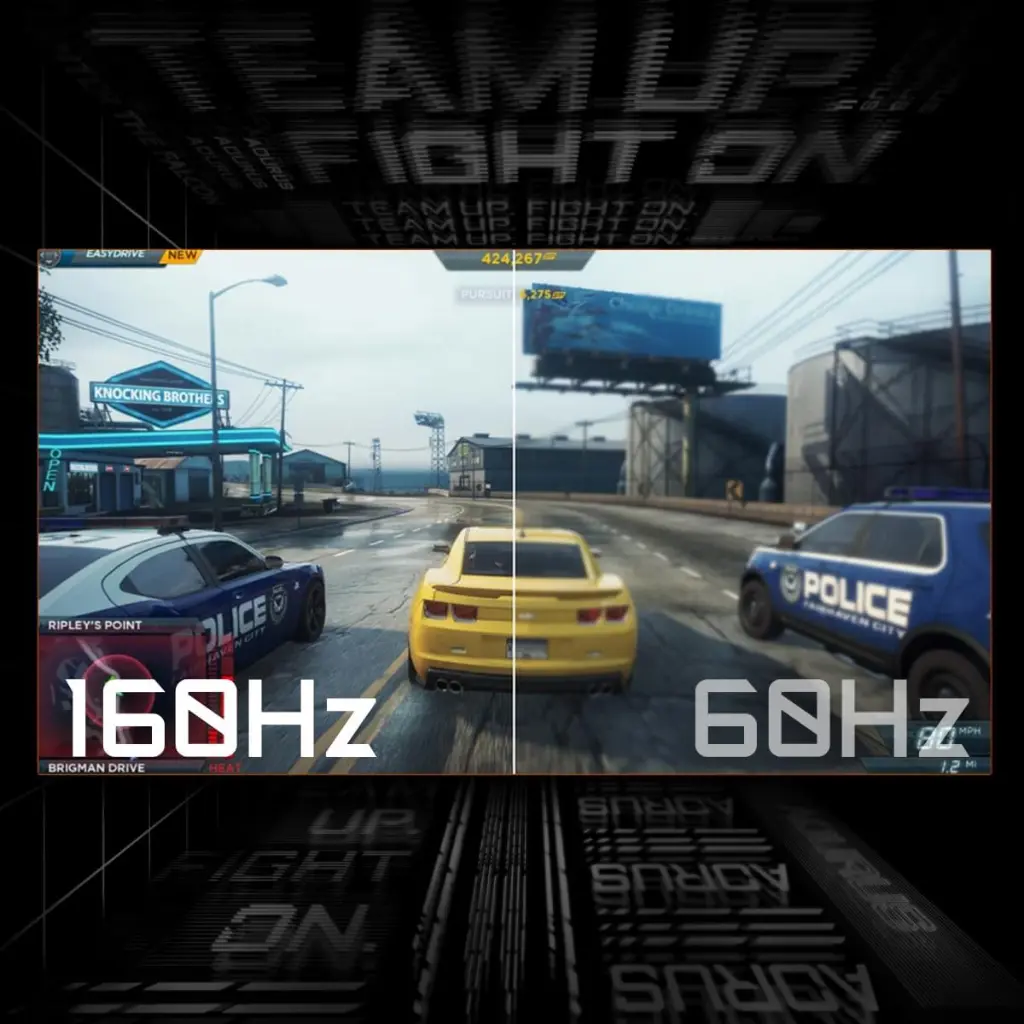 Comparaison de fluidité entre 160Hz et 60Hz sur un écran PC gamer GIGABYTE GS27U avec technologie AMD FreeSync pour FlowUP