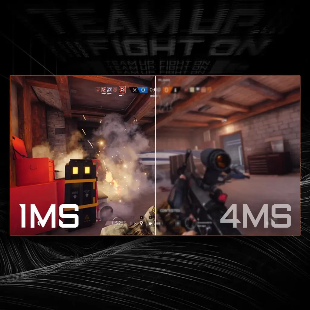 Comparaison du temps de réponse 1ms vs 4ms sur un écran PC gamer GIGABYTE GS27U pour une fluidité maximale chez FlowUP