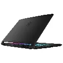 Vue arrière d'un PC portable gamer MSI Katana noir capot fermé avec logo MSI discret et clavier RGB visible soulignant un design sobre et puissant
