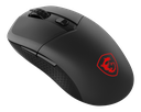 Vue de profil de la souris gamer sans fil MSI Versa 300 noire montrant son design léger et son logo RGB pour setup PC gamer FlowUP