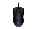 Vue de dessus de la souris gaming MSI FORGE GM300 noire montrant son design symétrique et son rétroéclairage LED RGB pour setup FlowUP