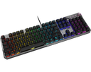 Vue de trois quarts clavier mécanique silencieux MSI Strike 600 Silent noir avec rétroéclairage RGB et molette de contrôle FlowUP