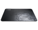 Vue de dessus du tapis de souris gaming MSI AGILITY GD21 noir avec surface micro-texturée et logo dragon pour setup FlowUP