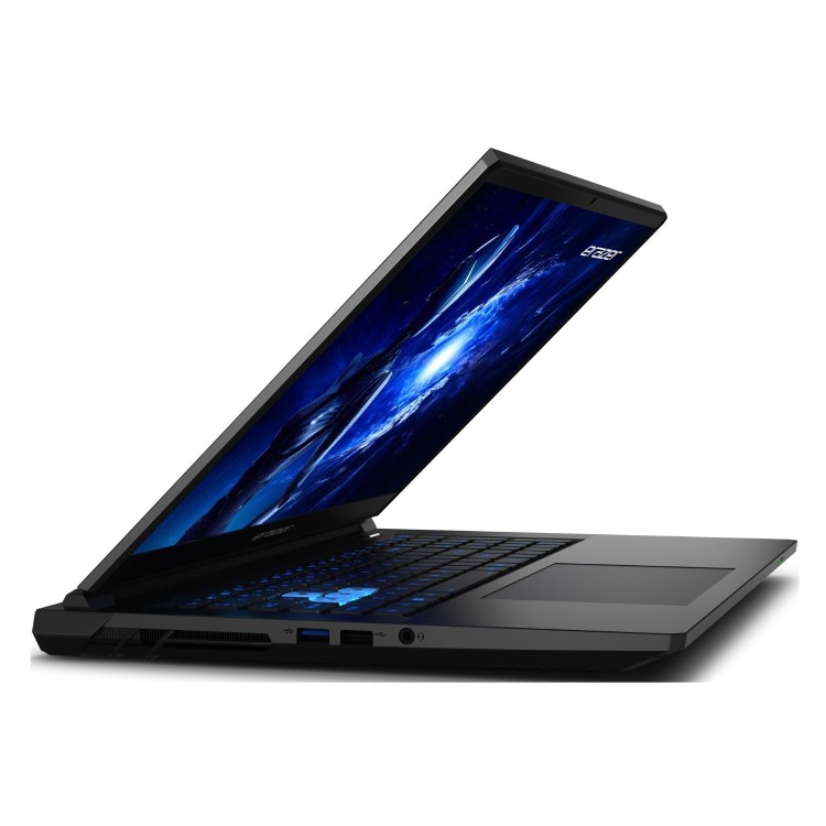 Profil ouvert PC portable gamer ERAZER Scout E1 RTX 5050 Intel Core i5 17 pouces 16Go DDR5 écran Full HD 144Hz design noir gaming