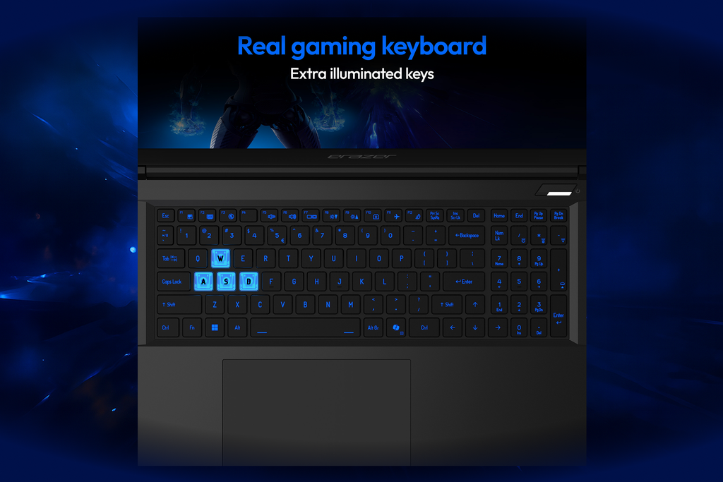 Clavier rétroéclairé gaming du PC portable ERAZER Deputy P1 RTX 5060 Intel Core 5 210H 15 pouces 144Hz touches illuminées