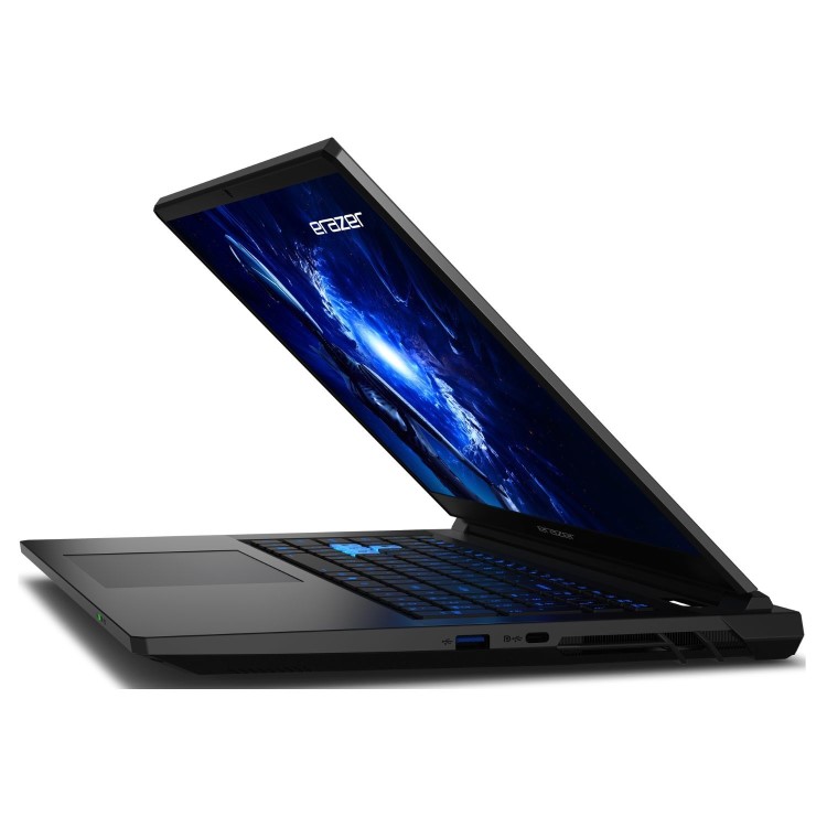 Vue latérale fine PC portable gamer ERAZER Deputy P1 RTX 5060 Intel Core 5 210H 15 pouces 16Go DDR5 écran 144Hz design noir performant