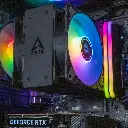 Zoom sur les composants internes du PC Typhoon : ventirad Arctic Freezer 36 ARGB, mémoire vive Corsair Vengeance RGB et SSD Crucial P3 Plus