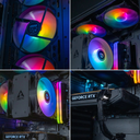 Gros plan sur les composants du PC Typhoon : ventirad Arctic Freezer 36 ARGB, ventilateurs MSI et carte graphique GeForce RTX