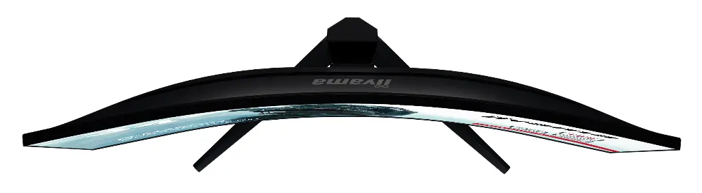 Vue de dessus de l'écran PC gamer incurvé IIyama GCB3480WQSU Red Eagle 34 pouces montrant la courbure 1500R pour FlowUP