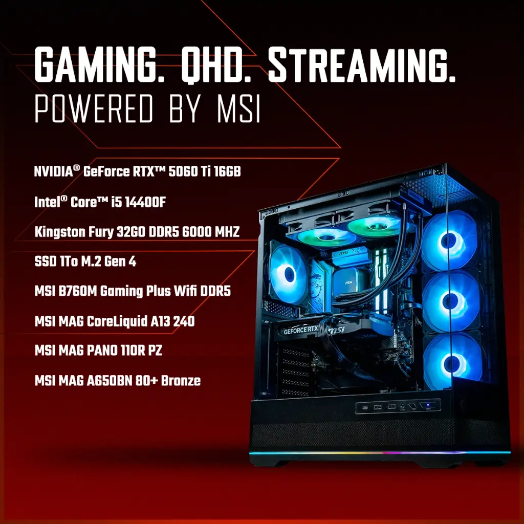 PC Rubis GeForce RTX™ 5060 Ti 16GB Powered by MSI