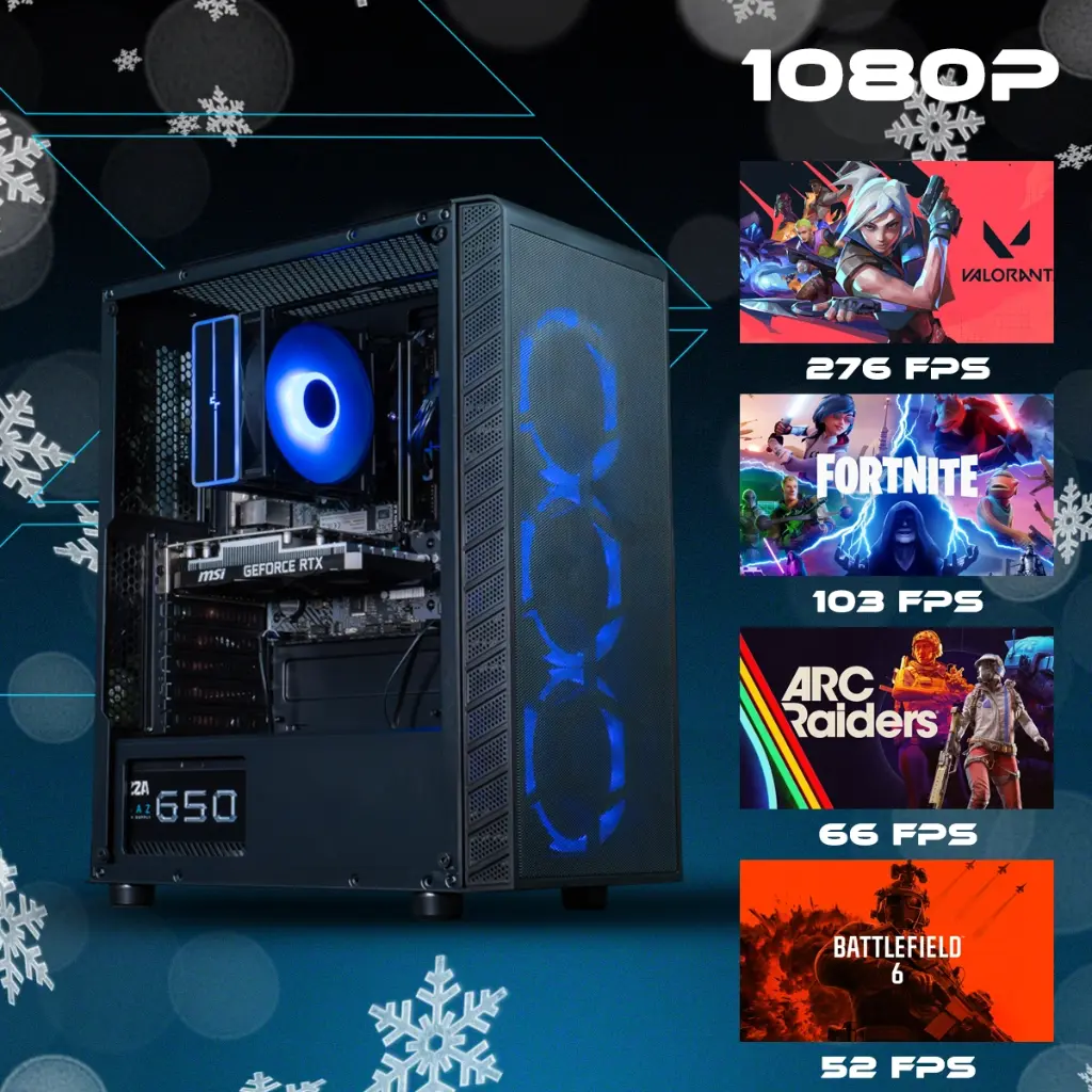 Performances du PC gamer Bengal FlowUP : benchmarks FPS en 1080p sur Valorant, Fortnite et Battlefield