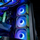 Trois ventilateurs latéraux ARGB avec contours lumineux arc-en-ciel dans le PC SHADOW by Helena Claris