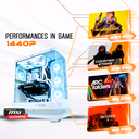 Visuel promotionnel du PC gamer Rubis affichant ses performances en 1440p : 227 FPS sur Cyberpunk, 212 FPS sur Counter Strike 2, 95 FPS sur ARC Raiders et 69 FPS sur Battlefield 6