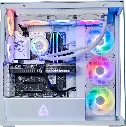 Vue intérieure complète du PC gamer Arctic GEFORCE RTX™ 5080 avec carte graphique MSI, watercooling Arctic Liquid Freezer III et ventilateurs ARGB boitier blanc