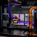 Watercooling custom CPU Threadripper 7960X dans PC TITAN X double RTX 5090 tubes rigides RGB haute performance