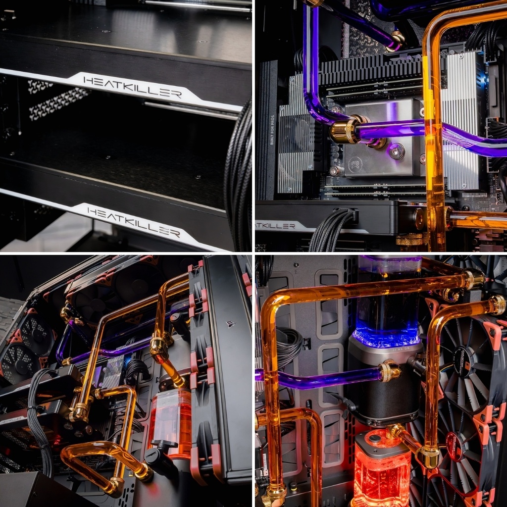 Détails watercooling custom PC TITAN X double RTX 5090 Heatkiller tubes rigides RGB refroidissement liquide haut de gamme